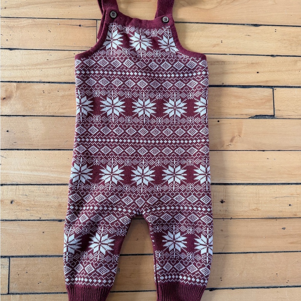 kate quinn Burgundy & White Snowflake Knit Romper